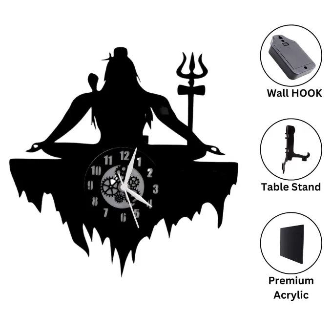 MAHADEV 12” Premium PlexiGlass Glossy Black Wall Clock