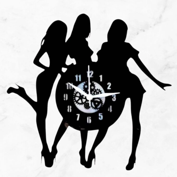 Girl Trio 12'' PlexiGlass Glossy Black Wall Clock