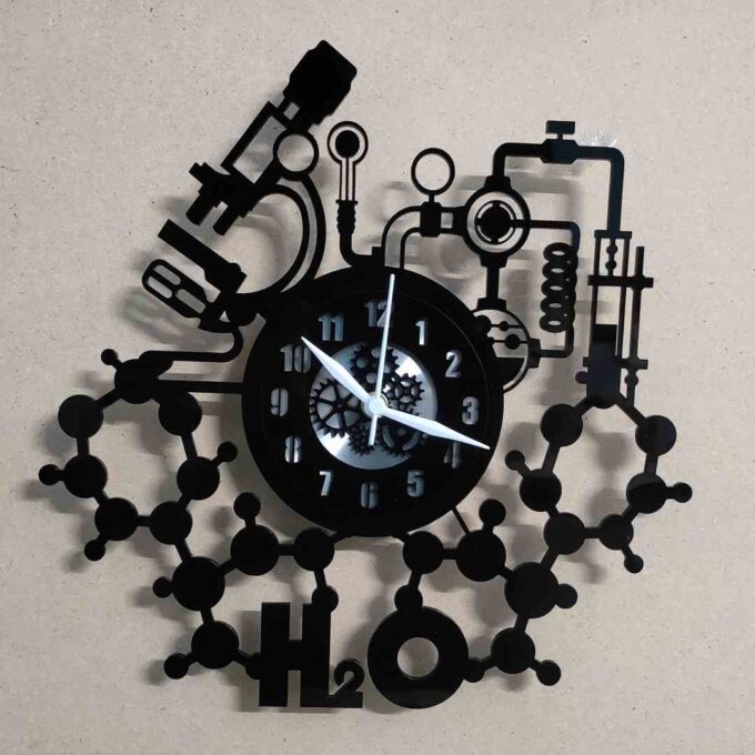 Chemistry Art 12'' PlexiGlass Glossy Black Wall Clock