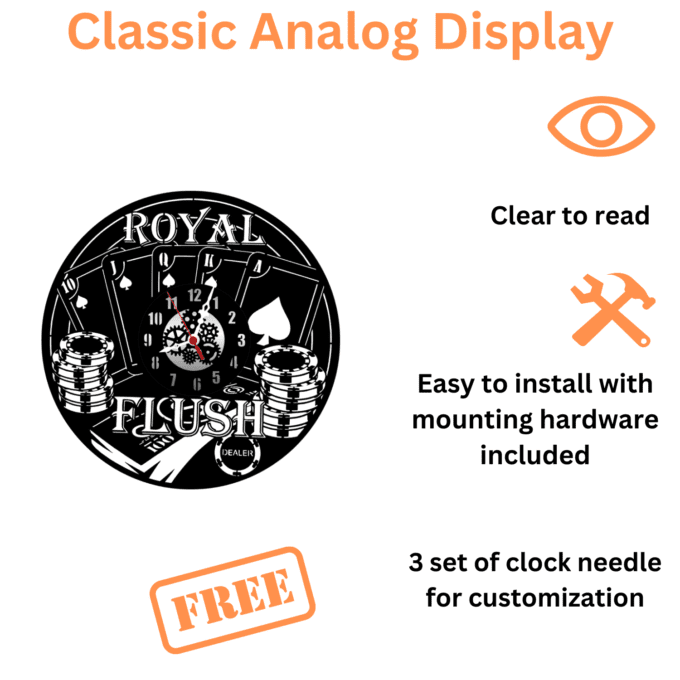 Royal Poker 12'' PlexiGlass Glossy Black Wall Clock