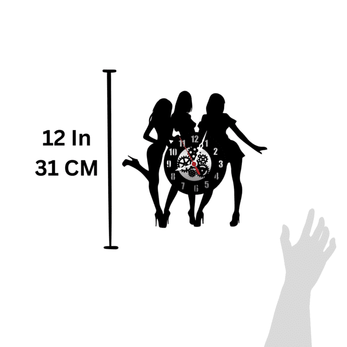 Girl Trio 12'' PlexiGlass Glossy Black Wall Clock