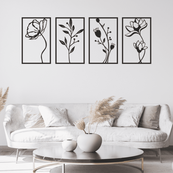 Flowers Wall Art 18'' x 50'' Premium Plexi Glass Glossy Black Wall Art