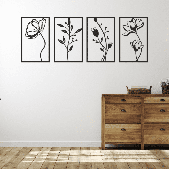 Flowers Wall Art 18'' x 50'' Premium Plexi Glass Glossy Black Wall Art