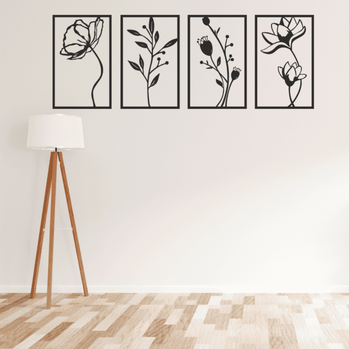 Flowers Wall Art 18'' x 50'' Premium Plexi Glass Glossy Black Wall Art