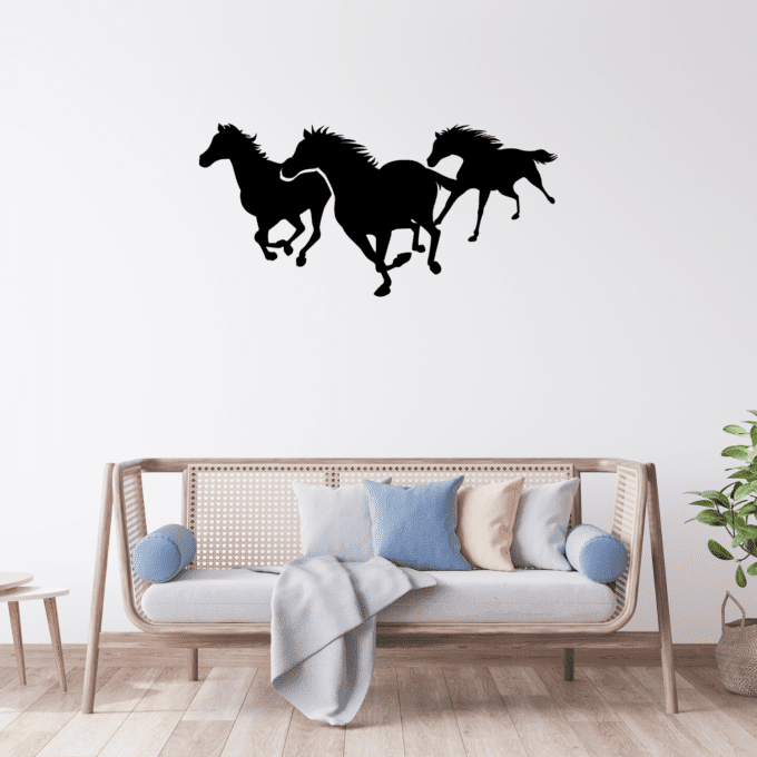 Horses Wall Art 23''x11'' PlexiGlass Glossy Black Wall Art