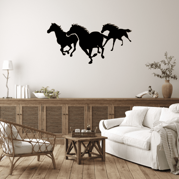 Horses Wall Art 23''x11'' PlexiGlass Glossy Black Wall Art