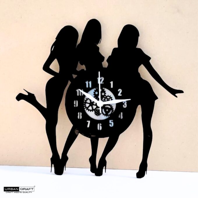 Girl Trio 12'' PlexiGlass Glossy Black Wall Clock