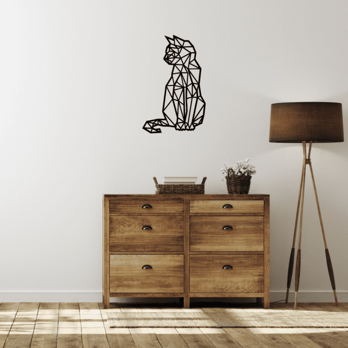 Geometric Cat Wall Art 12'' x 18'' Acrylic Wall Art Glossy Black