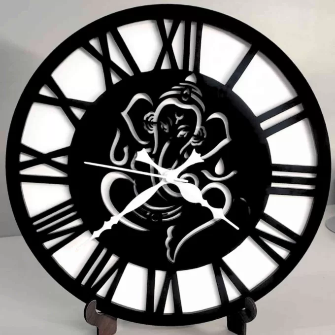 GANESH ROMAN 12”  PlexiGlass Glossy Black & White Wall Clock