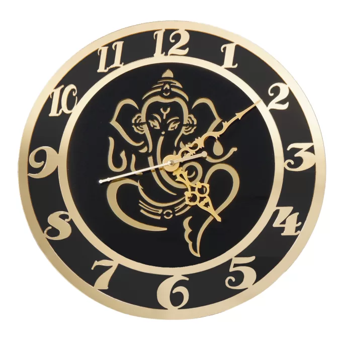 Golden Ganesha, Gold & Black Wall clock