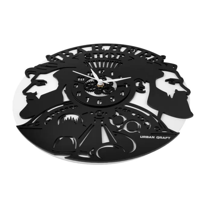 2 Men Salon PlexiGlass Wall Clock Black & White