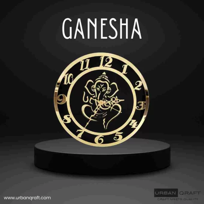 Golden Ganesha, Gold & Black Wall clock