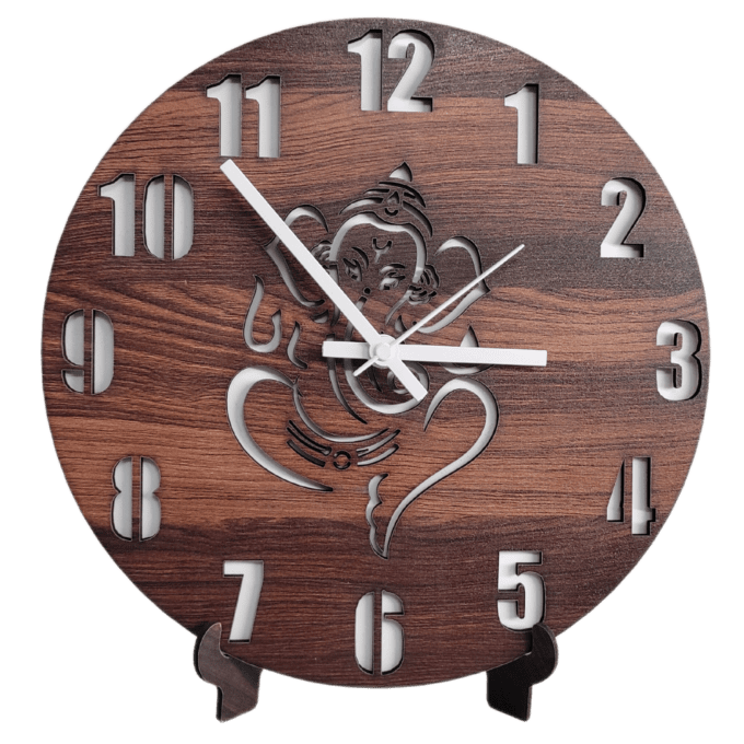 Wooden Ganesha Wall Clock 12″ Numbered Wall Clock, Brown