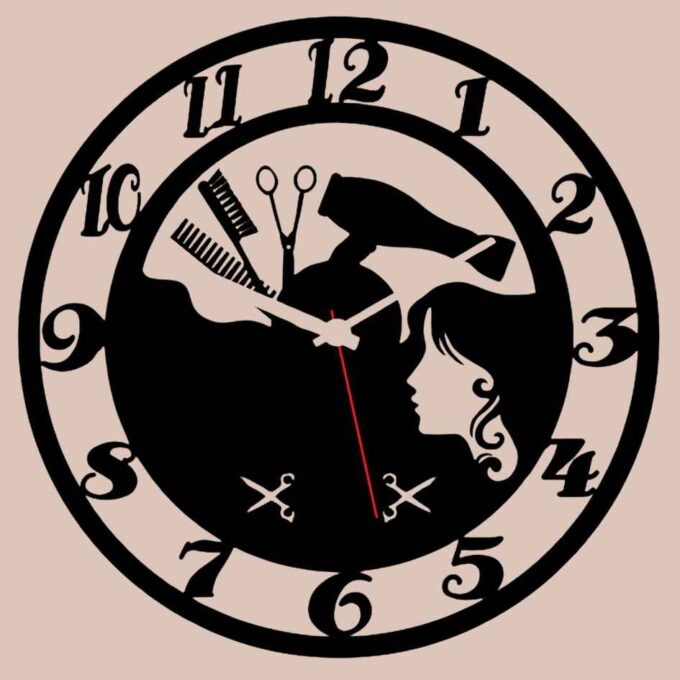 Beauty Parlour Wall Clock, 12″ Numbered Wall Clock, Black