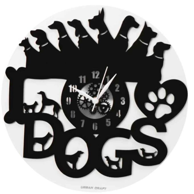 Dog Wall Clock 12″ Wall Clock, Black PlexiGlass