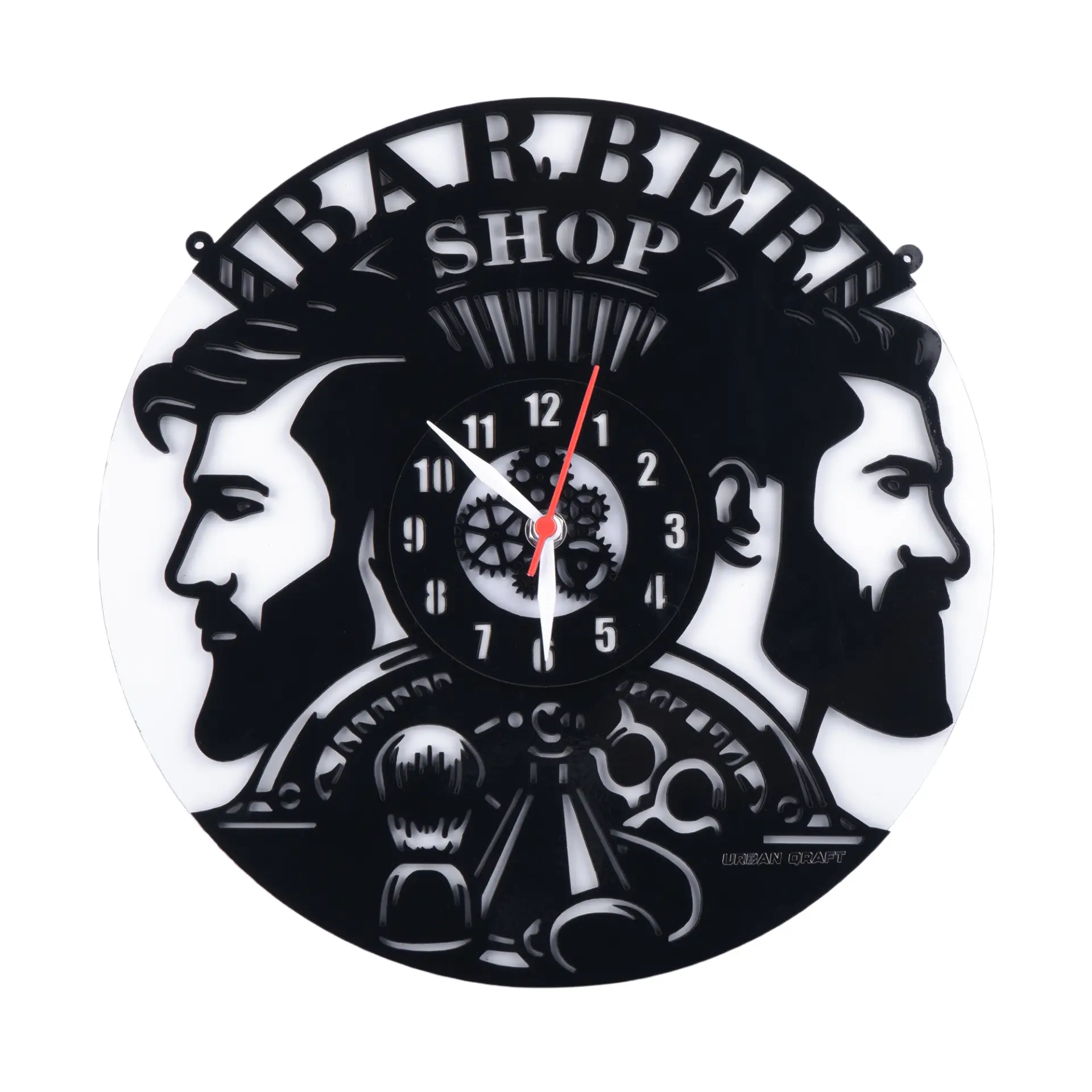 2 Men Salon Clock, Engineered wood Wall Clock, 12″ Wall Clock, Black