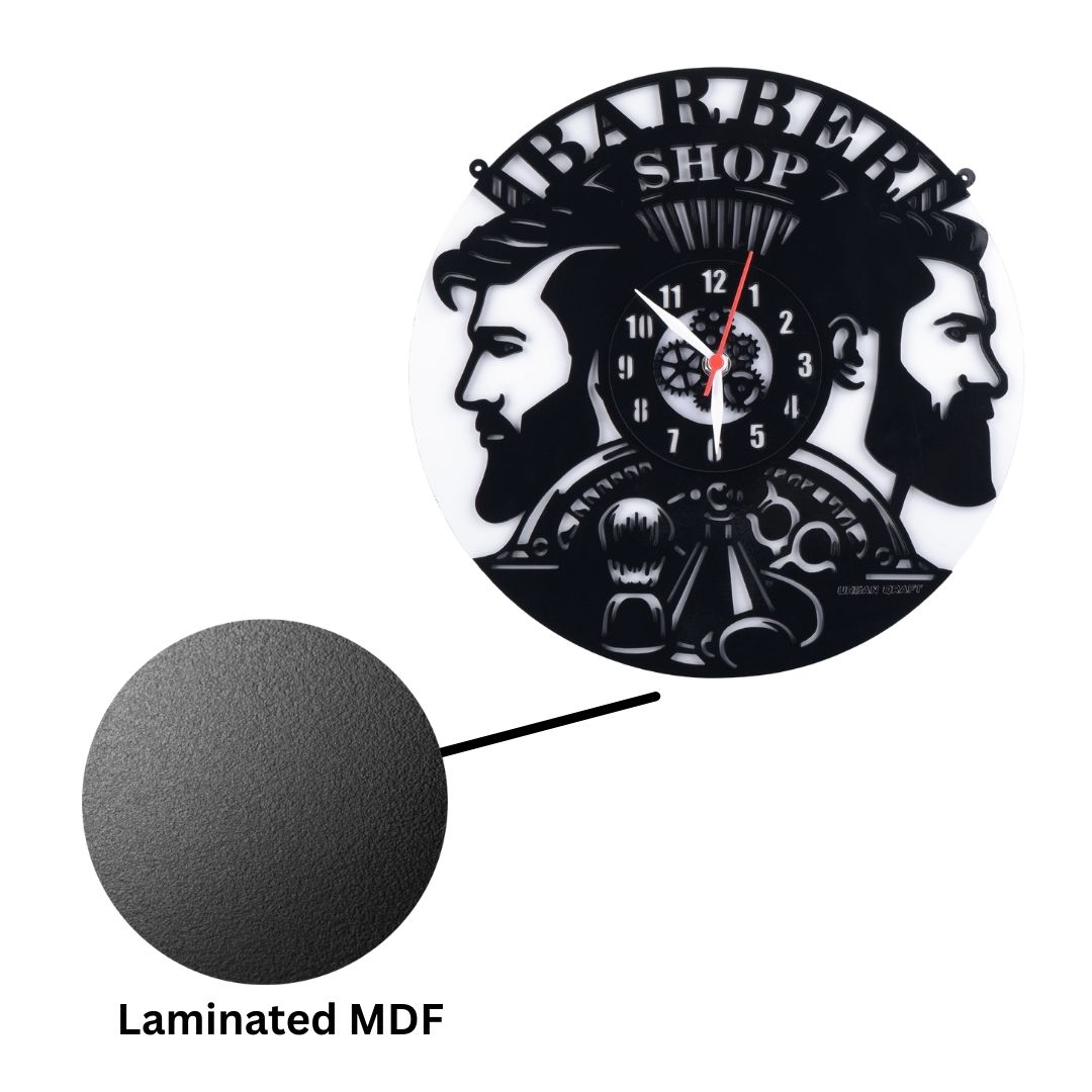 2 Men Salon Clock, Engineered wood Wall Clock, 12″ Wall Clock, Black